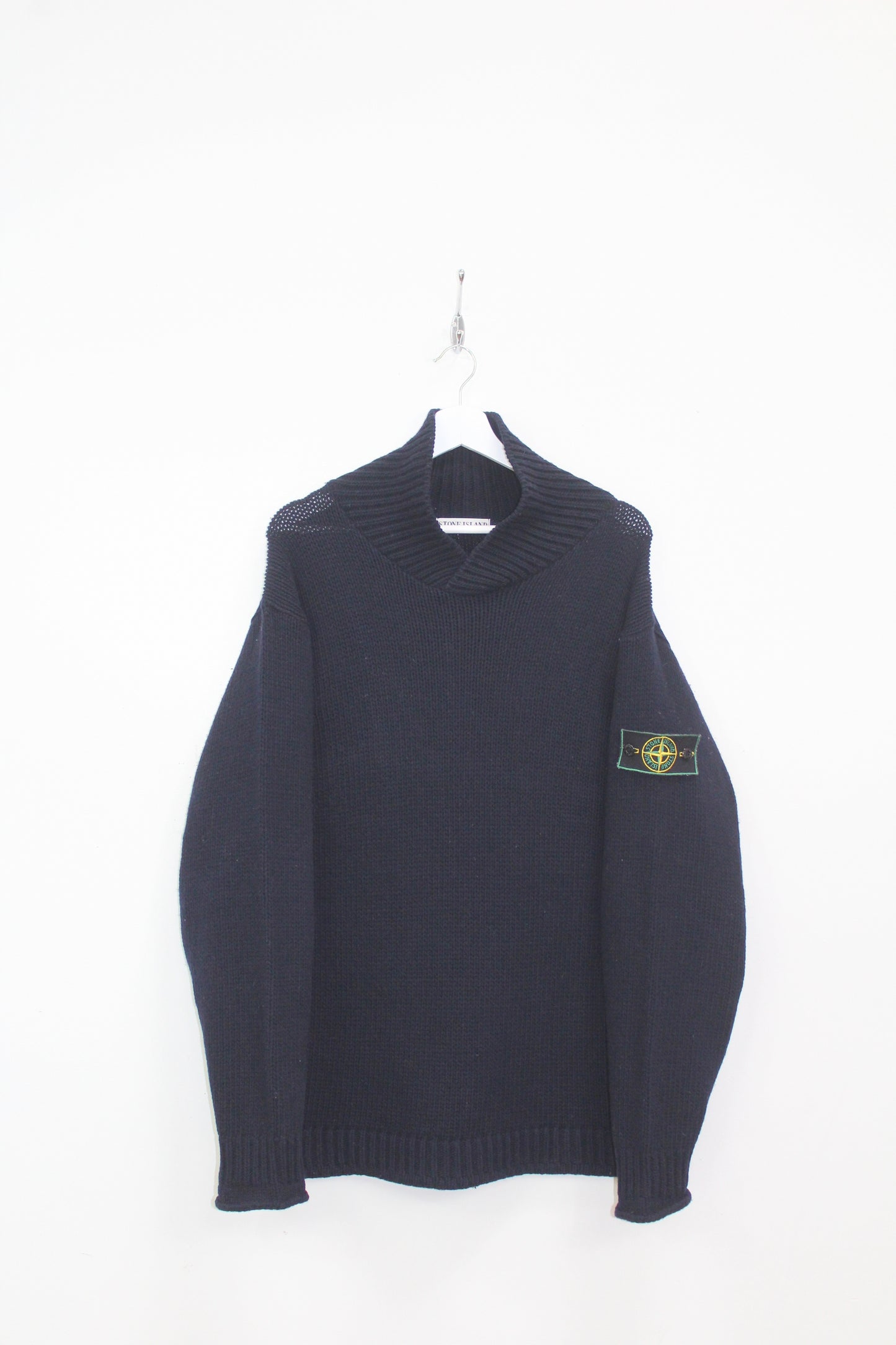 STONE ISLAND 90'S VINTAGE SHAWL NECK WOOL KNIT JUMPER LARGE
