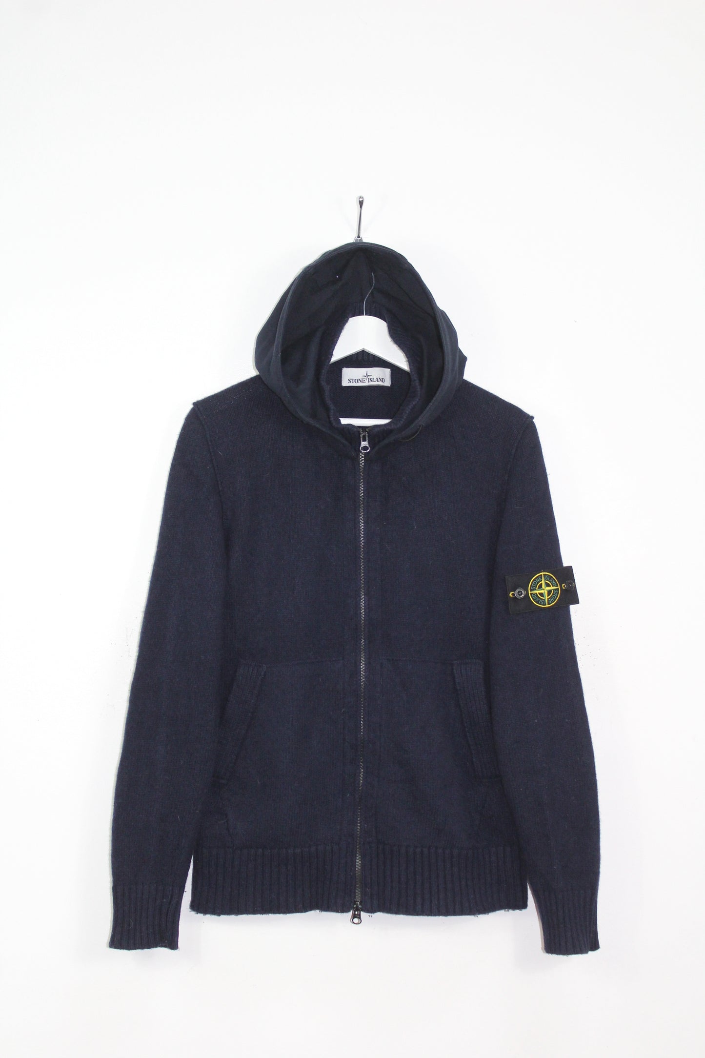 STONE ISLAND WOOL KNIT HOODIE JUMPER SMALL