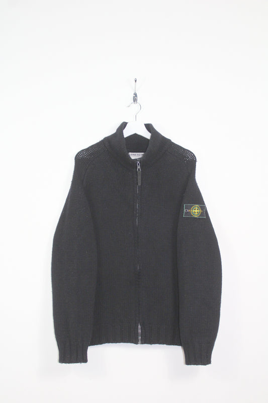 VINTAGE STONE ISLAND AW 1998 HEAVYWEIGHT WOOL KNIT ZIP UP JUMPER XL