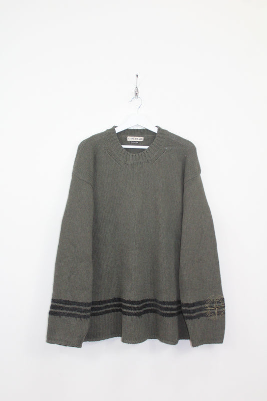 VINTAGE STONE ISLAND AW 1997 COMPASS LOGO KNIT WOOL JUMPER XL