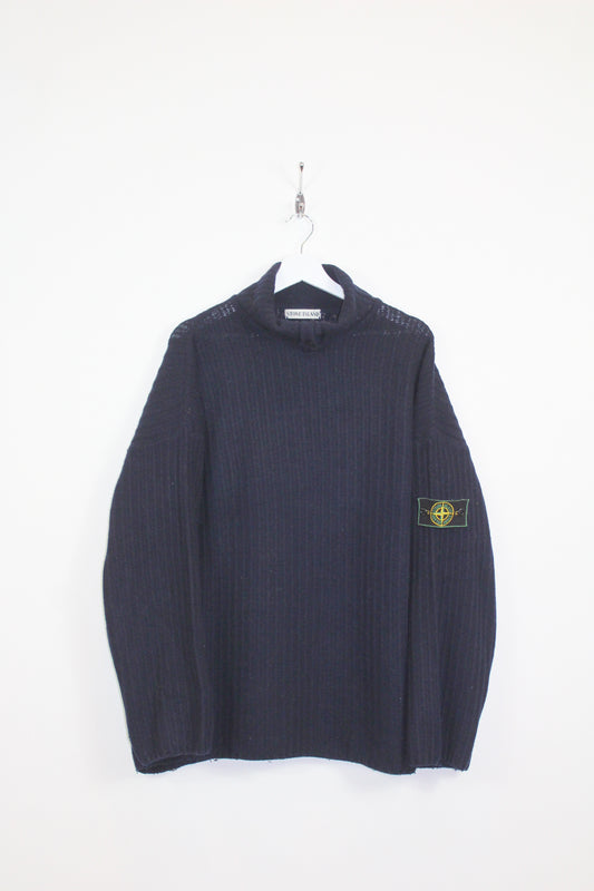 STONE ISLAND 90'S VINTAGE BUTTONED ROLL NECK KNIT WOOL JUMPER