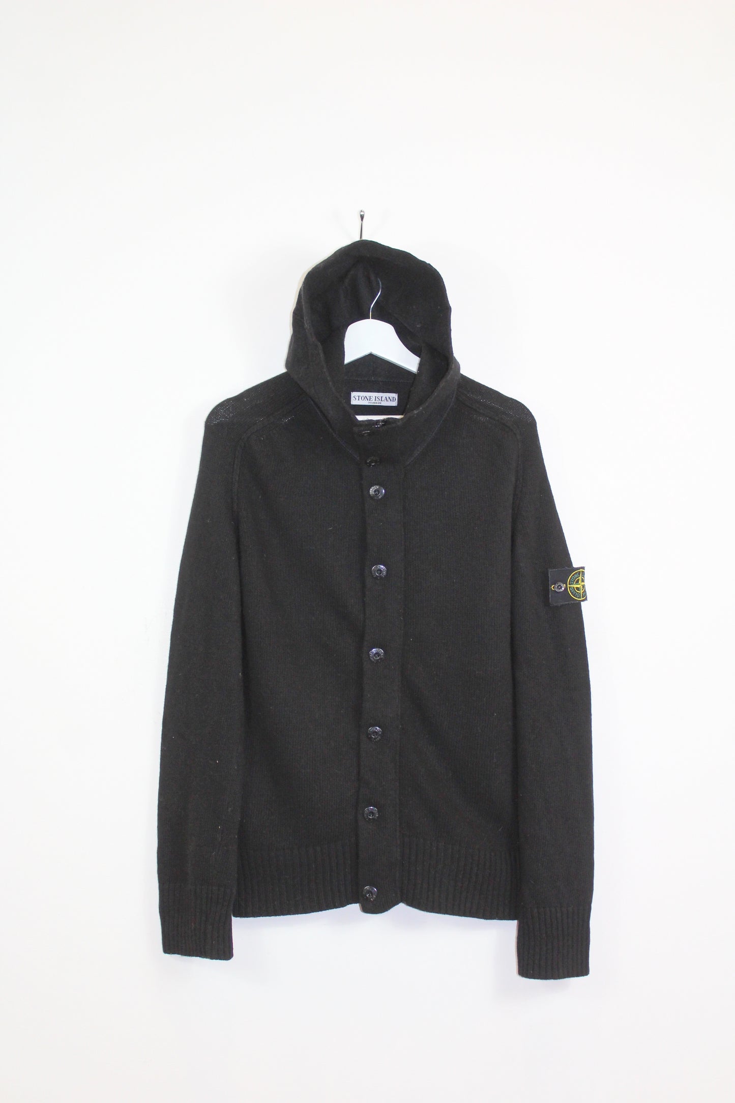 STONE ISLAND AW 2006 ZIP-BUTTONS WOOL HOODIE JUMPER LARGE