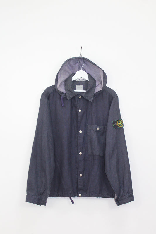 VINTAGE STONE ISLAND SS 1999 COATED HOODIE OVERSHIRT JACKET MEDIUM