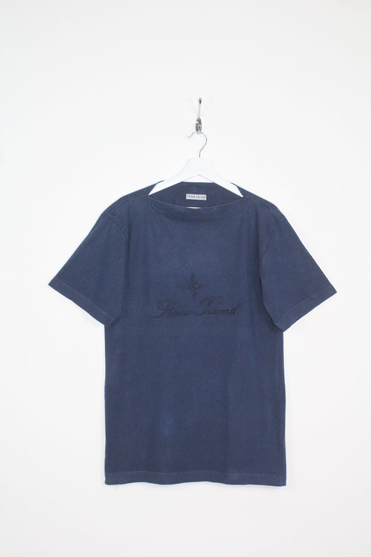 STONE ISLAND 80'S VINTAGE SS 1987 EMBROIDERED SPELL OUT SCRIPT LOGO T-SHIRT MEDIUM