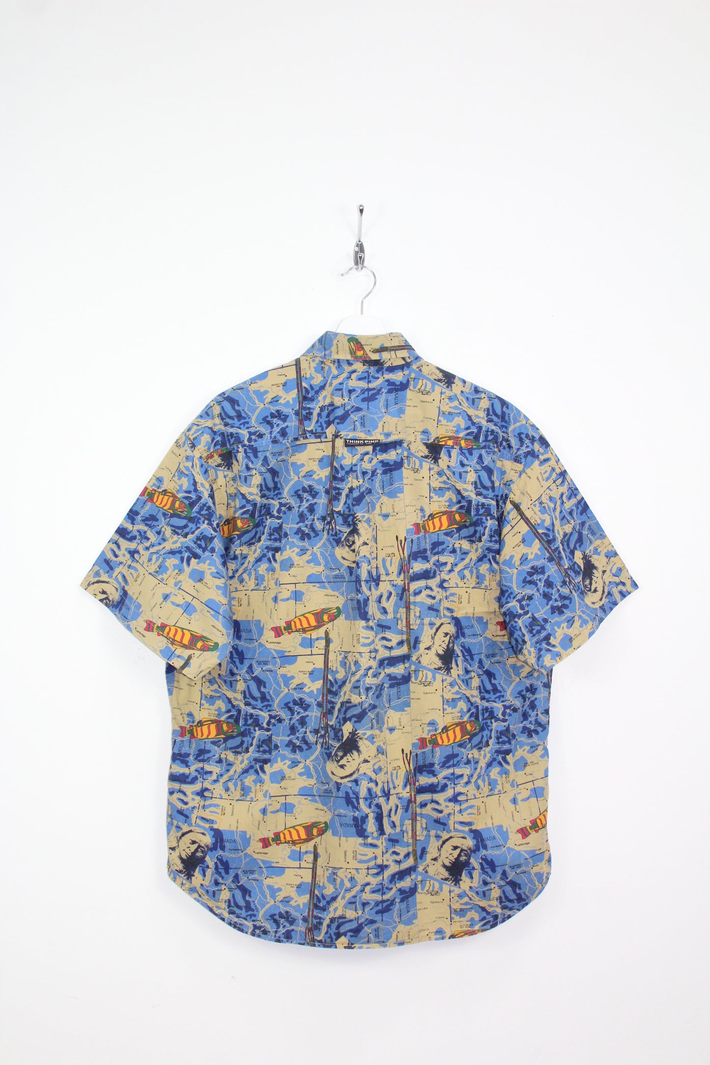 VINTAGE THINK PINK ALL OVER PRINT CANADA MAP SHORT SLEEVE BUTTON DOWN SHIRT LARGE
