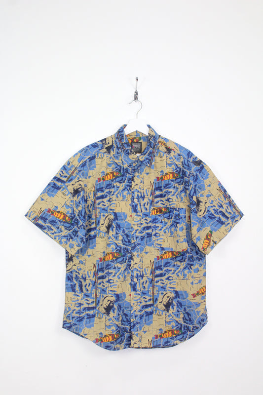 VINTAGE THINK PINK ALL OVER PRINT CANADA MAP SHORT SLEEVE BUTTON DOWN SHIRT LARGE