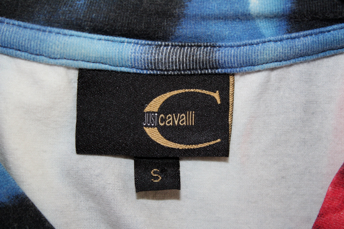 JUST CAVALLI VINTAGE ABSTRACT FLORAL PRINT T-SHIRT SMALL