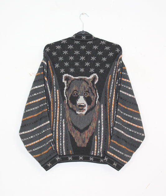 CARLO COLUCCI 90'S VINTAGE 3D BEAR FACE KNITTED WOOL CARDIGAN XXL